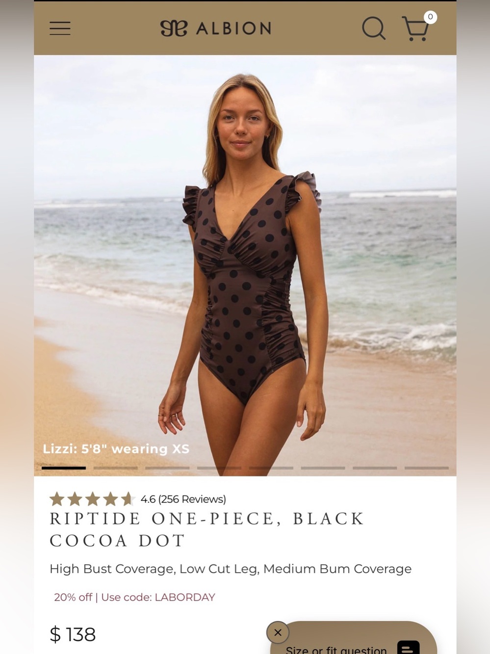 Albion Brown One-Piece Swimsuit with Black Polka Dots